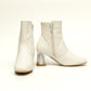 Block Heel Ankle Boots - White 