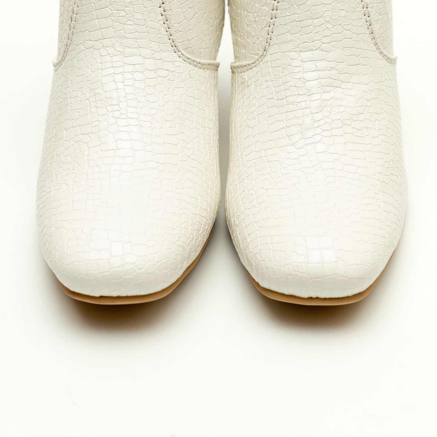 Block Heel Ankle Boots - White 