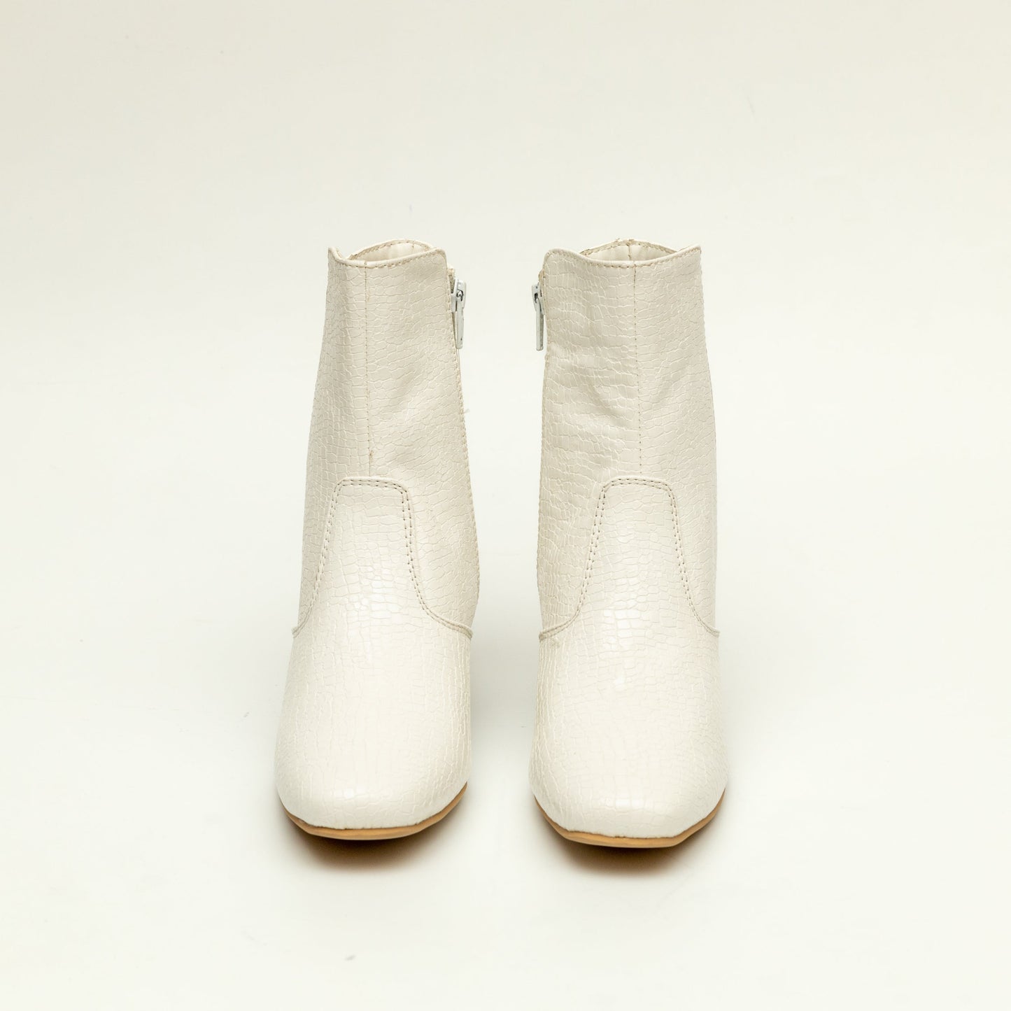 Block Heel Ankle Boots - White 