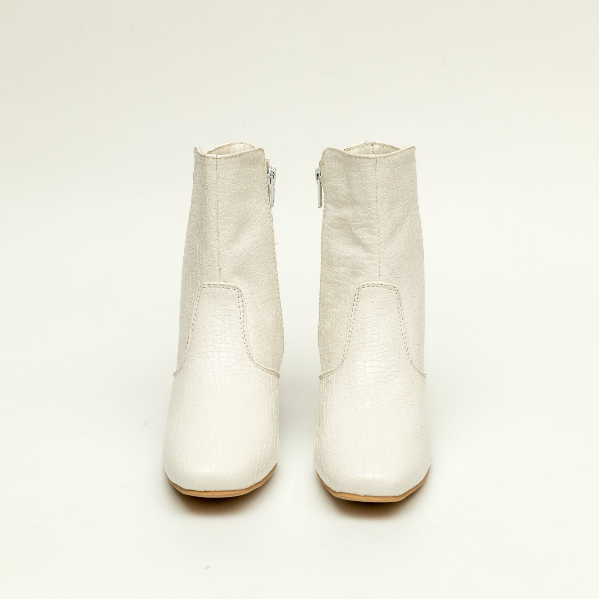 Block Heel Ankle Boots - White 