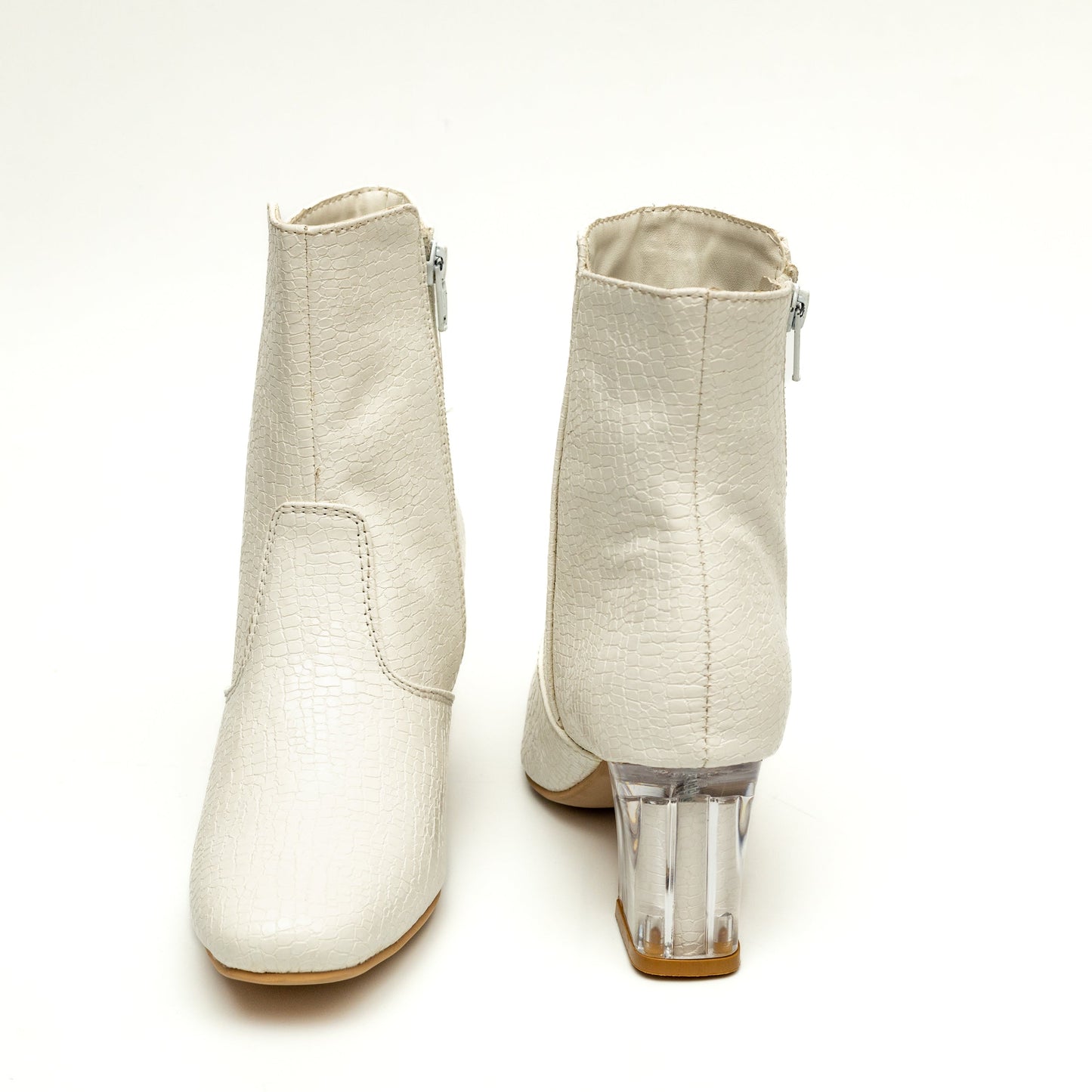 Block Heel Ankle Boots - White 