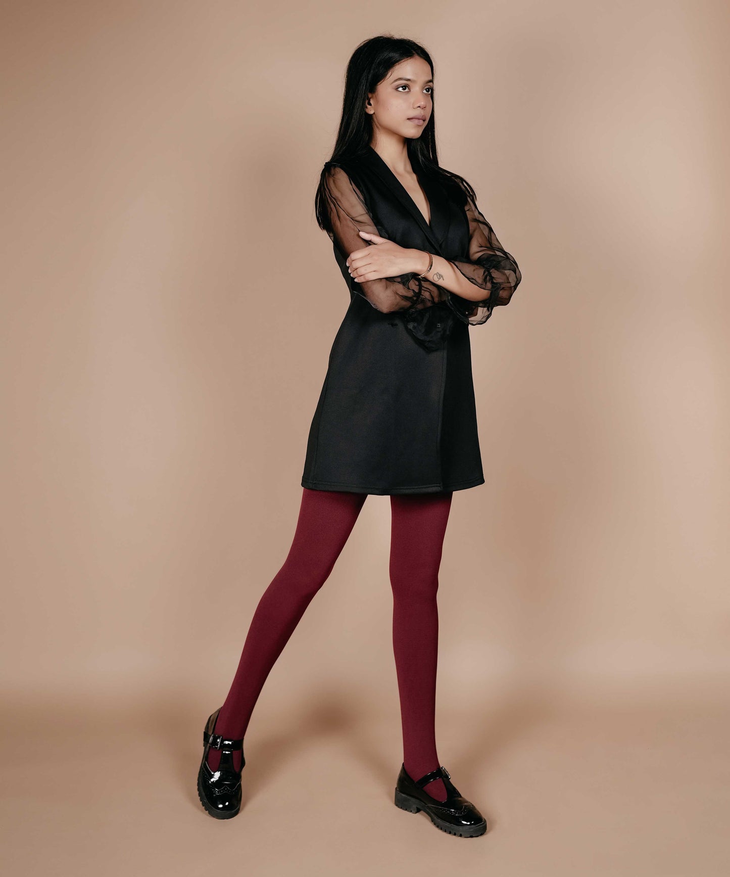 Bordeaux Fur Stockings Maroon