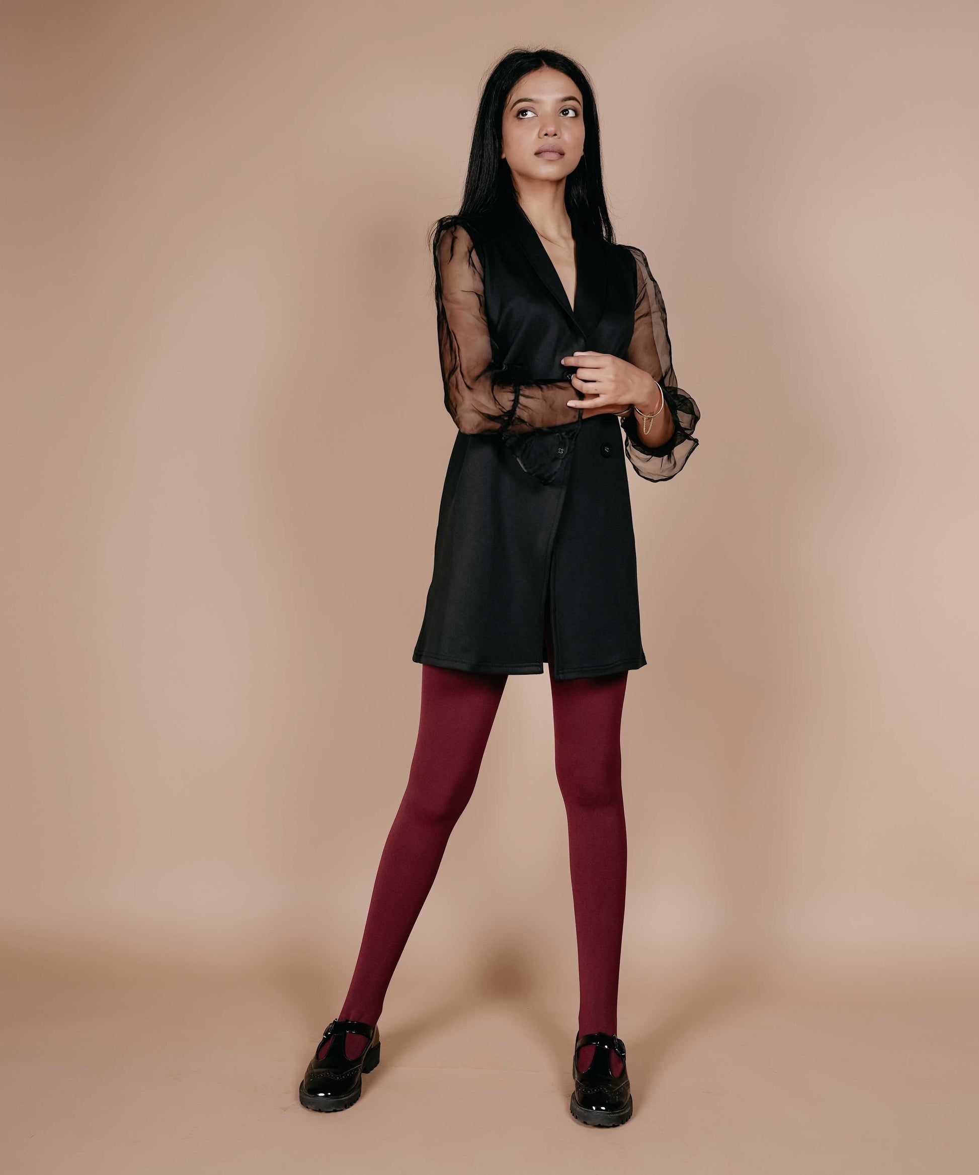 Bordeaux Fur Stockings Maroon