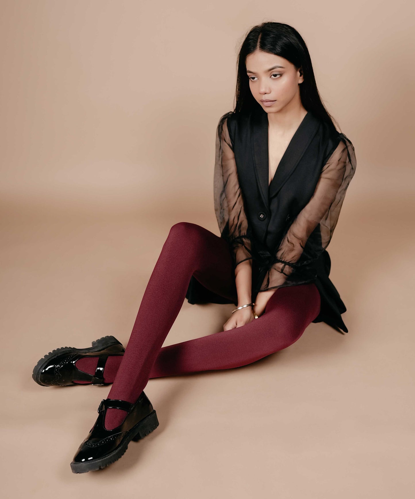 Bordeaux Fur Stockings Maroon