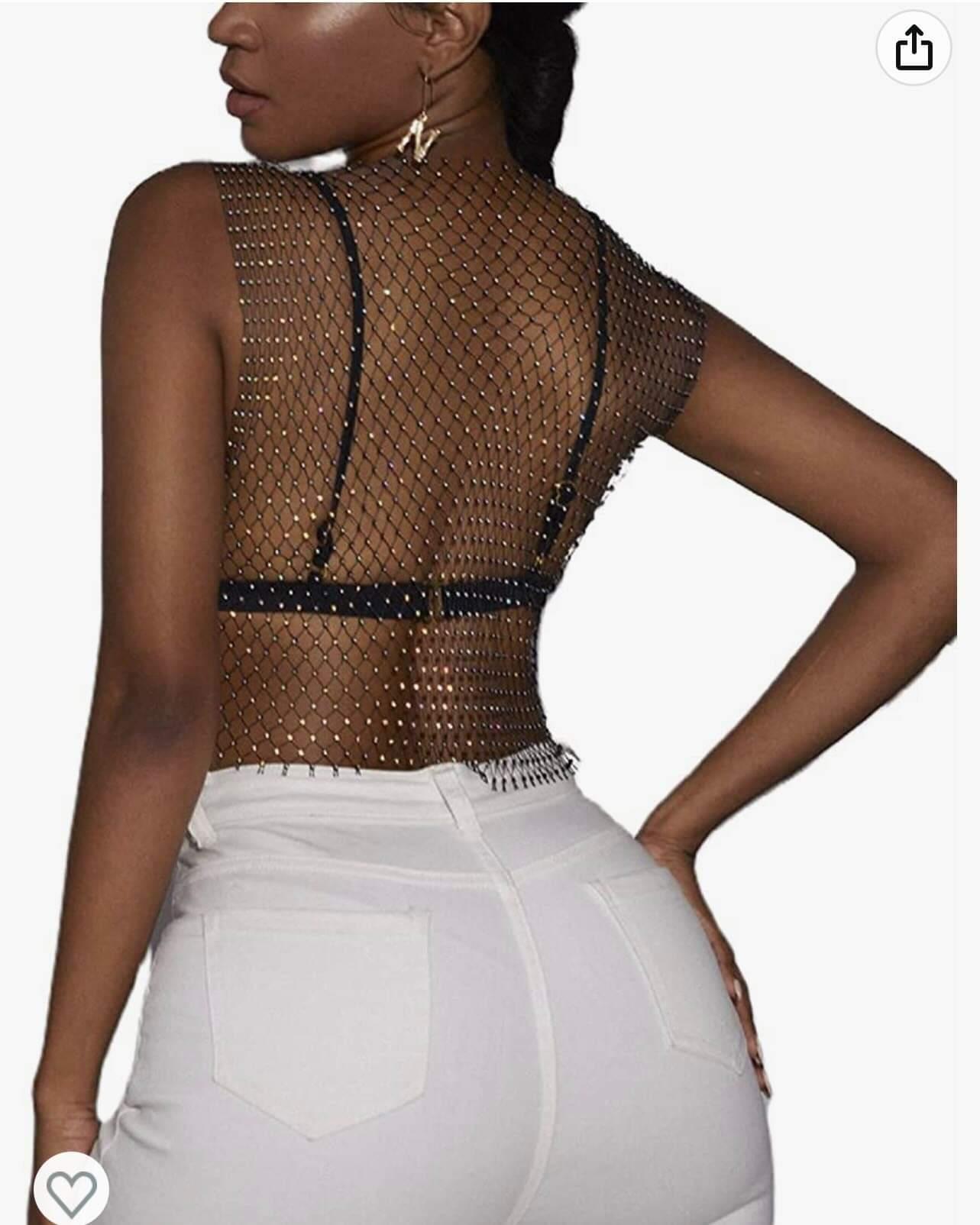 Rhinestone Mesh Top 