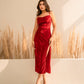 Red Velvet Cowl Neck Dress Red