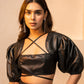 Black Leather Cropped Jacket Black