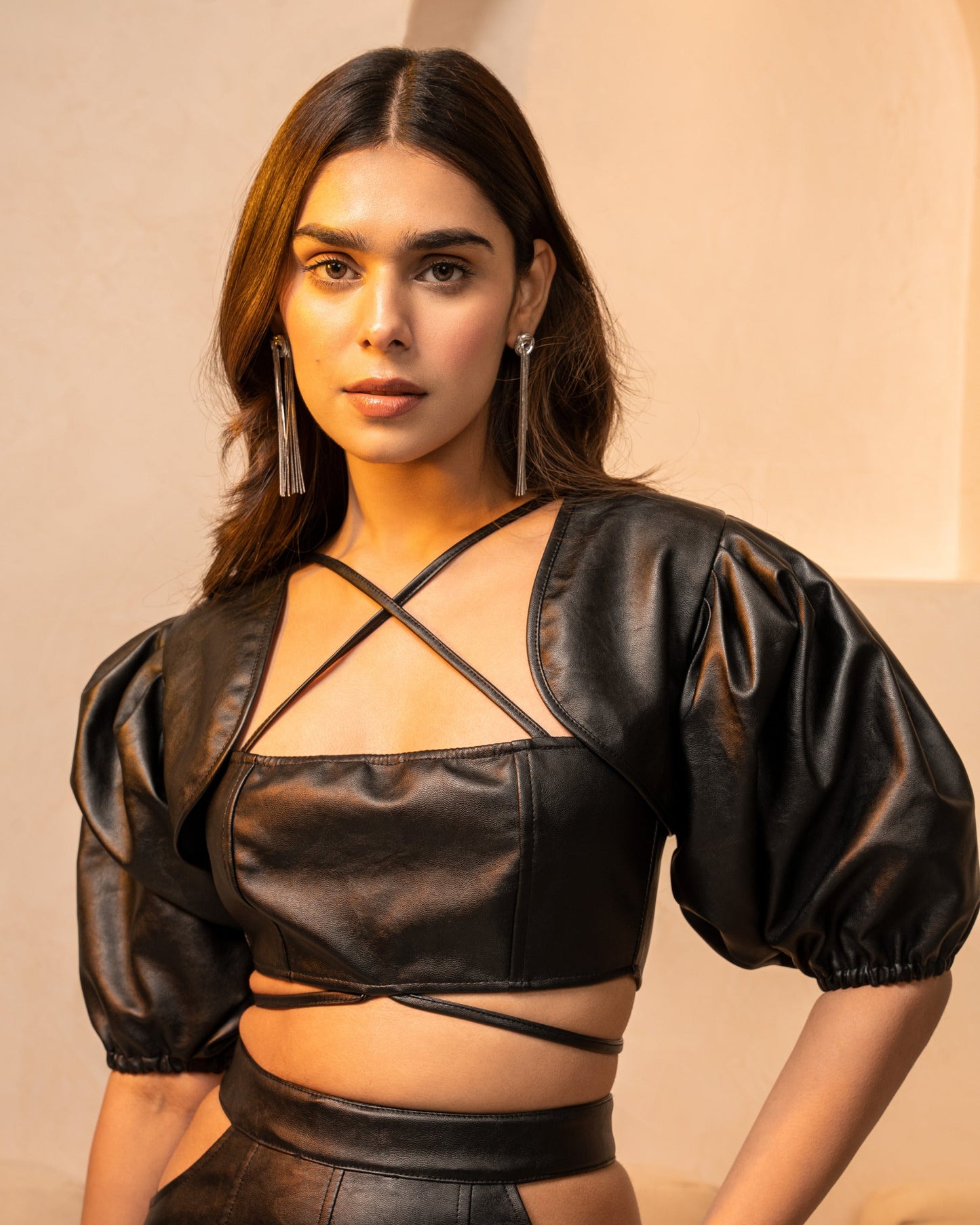 Black Leather Cropped Jacket Black