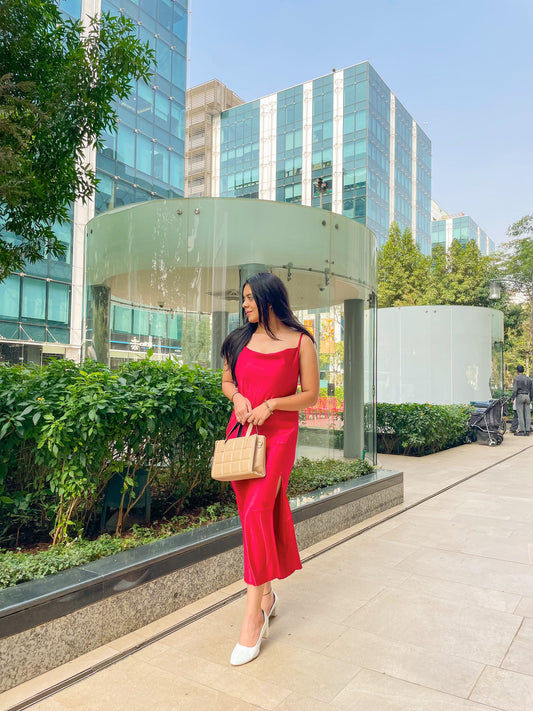 Satin Hot Red Slit dress 