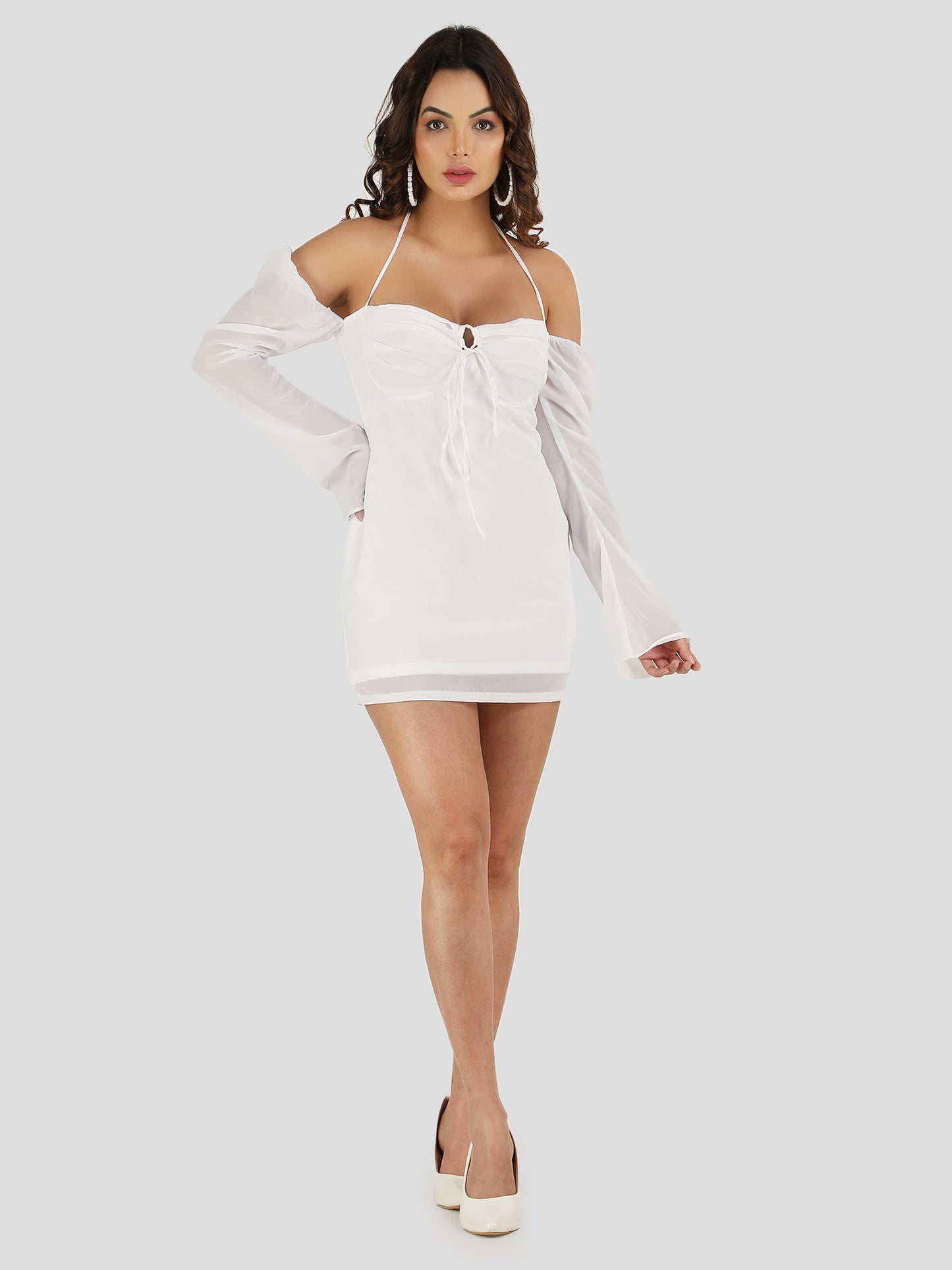 White Halter Mini Dress 