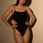 Extra Deep Strap Bodysuit Black