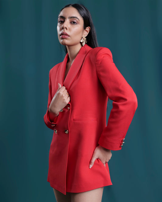 Double Breasted Blazer Dress Red