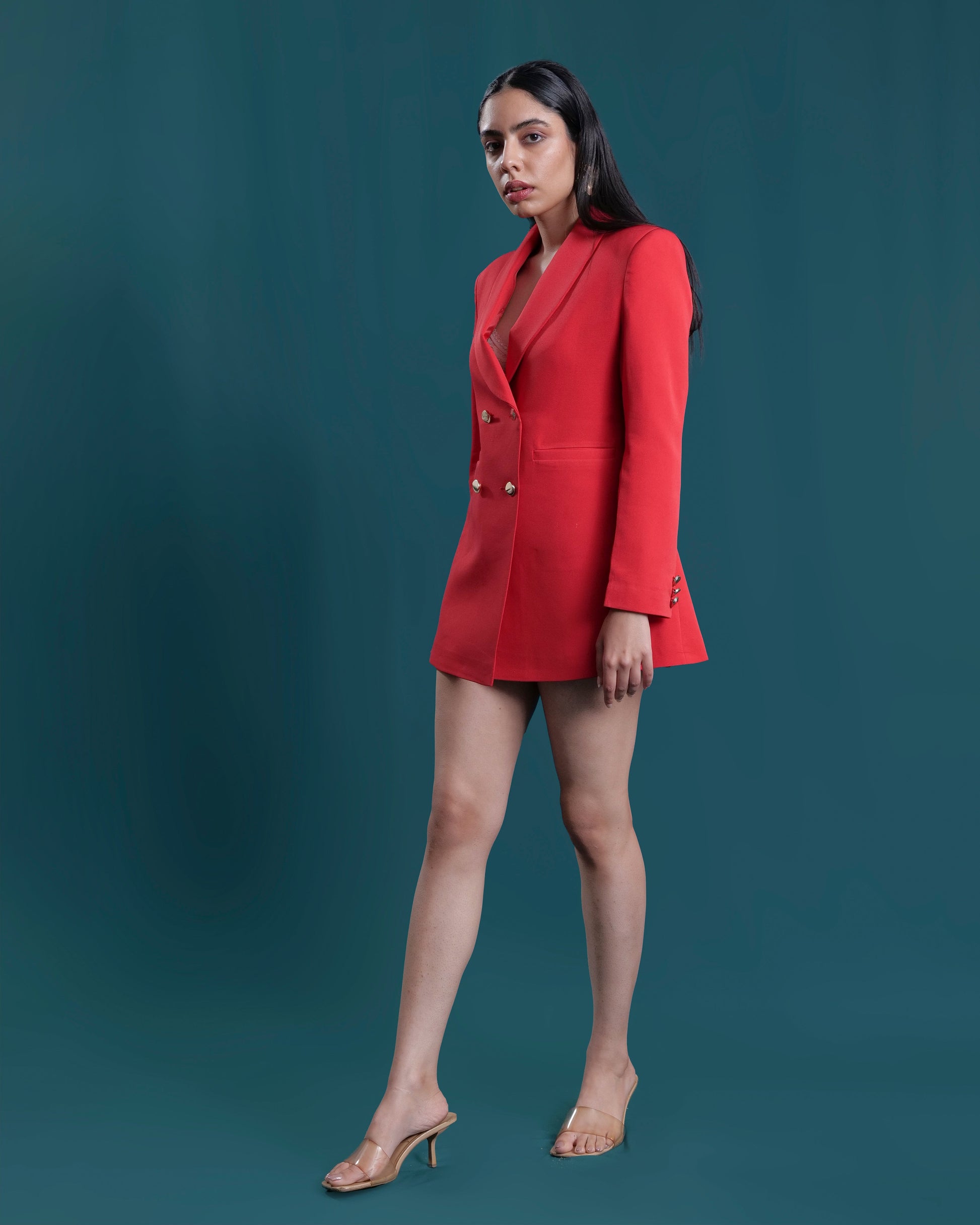 Double Breasted Blazer Dress Red