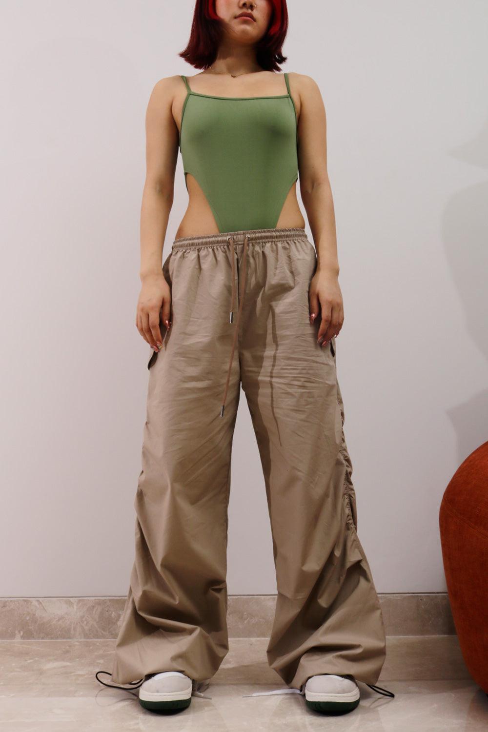 flared parachute pants Khaki