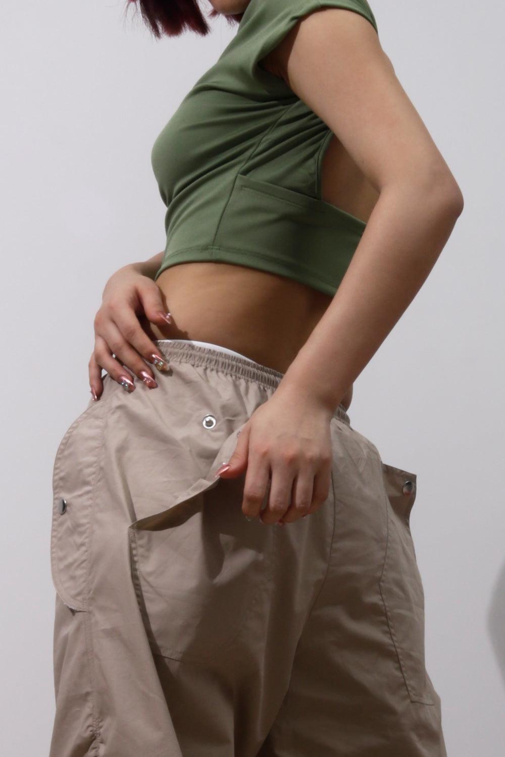 flared parachute pants Khaki