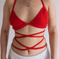 Red Tie Up Rib Bralette Red