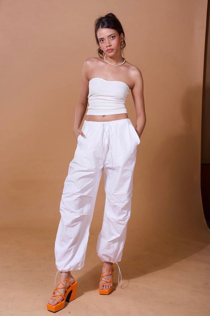 White Oversized Parachute Pants White