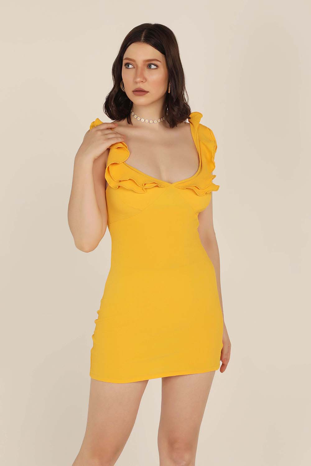 Ruffle Mini Dress - Bright yellow 