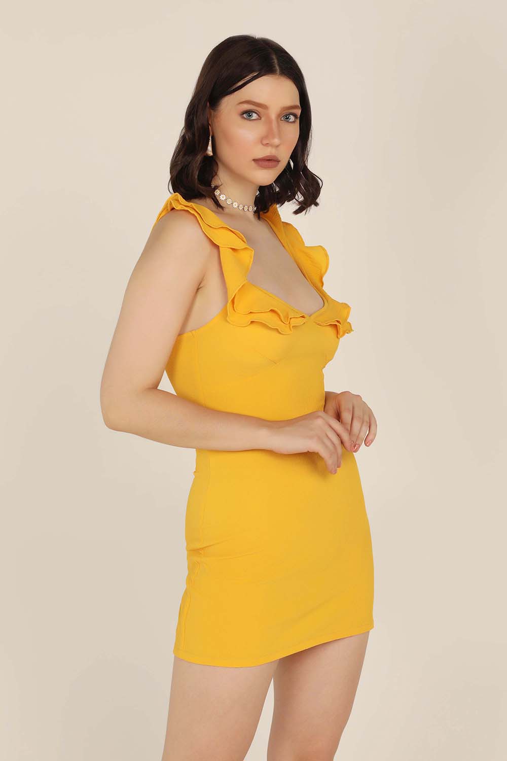 Ruffle Mini Dress - Bright yellow 