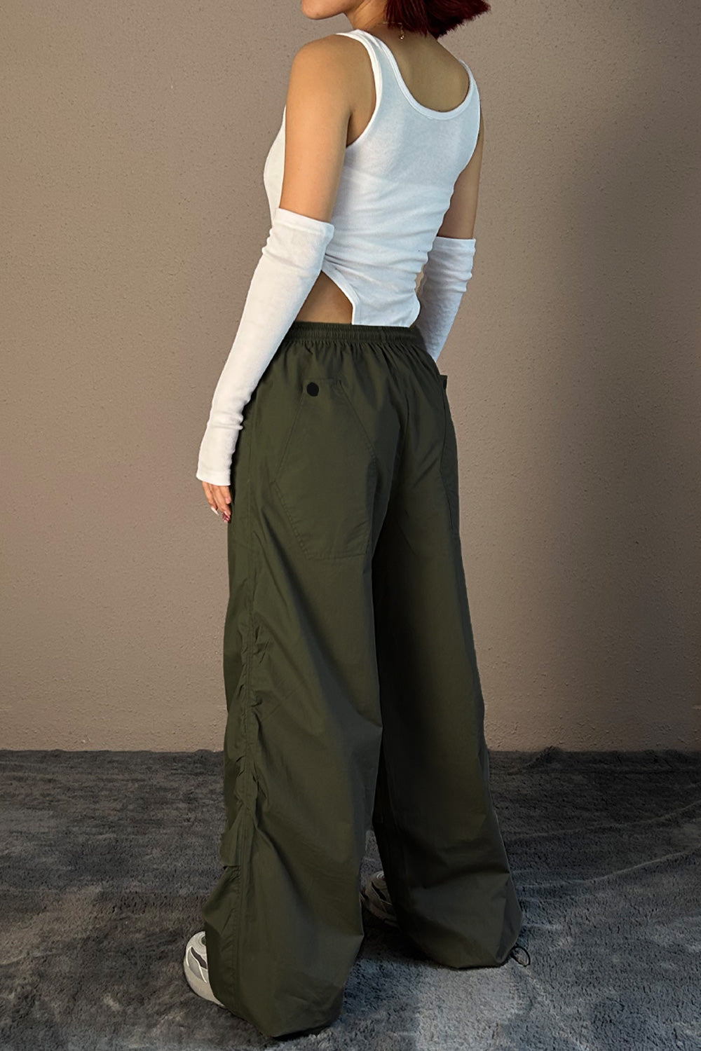 Olive Flared Parachute Pants 