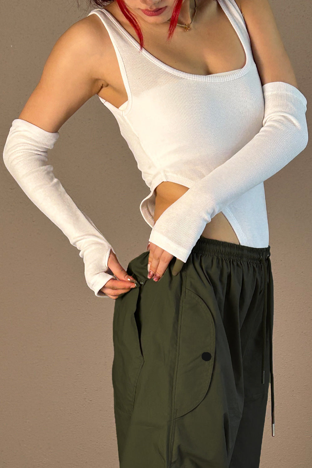 Olive Flared Parachute Pants 