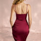 Uma Draped Neck Asymmetric Corset Midi Wine Dress 