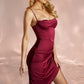 Uma Draped Neck Asymmetric Corset Midi Wine Dress 