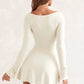 Isabelle Square Neck A Line Ivory Mini Dress 