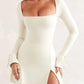 Isabelle Square Neck A Line Ivory Mini Dress 