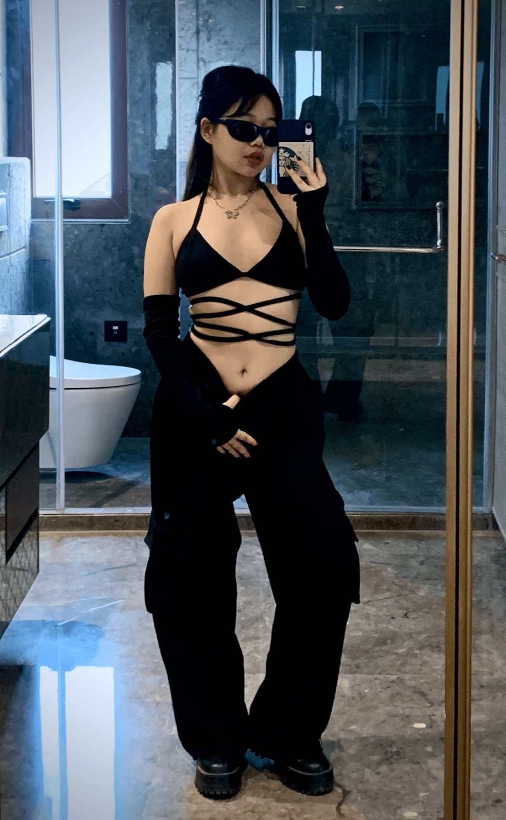 Black Tie Up Rib Bralette 