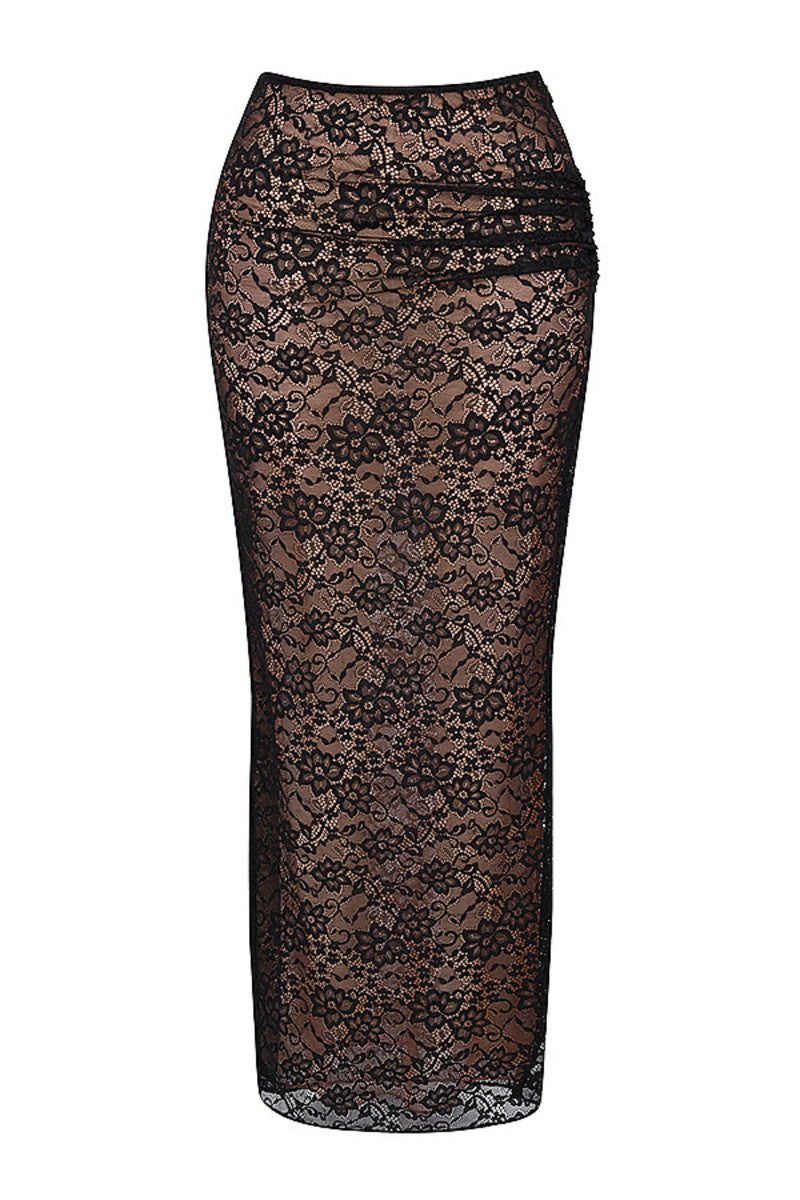 Romance Black Lace Maxi Skirt & Cut Out Top Set 