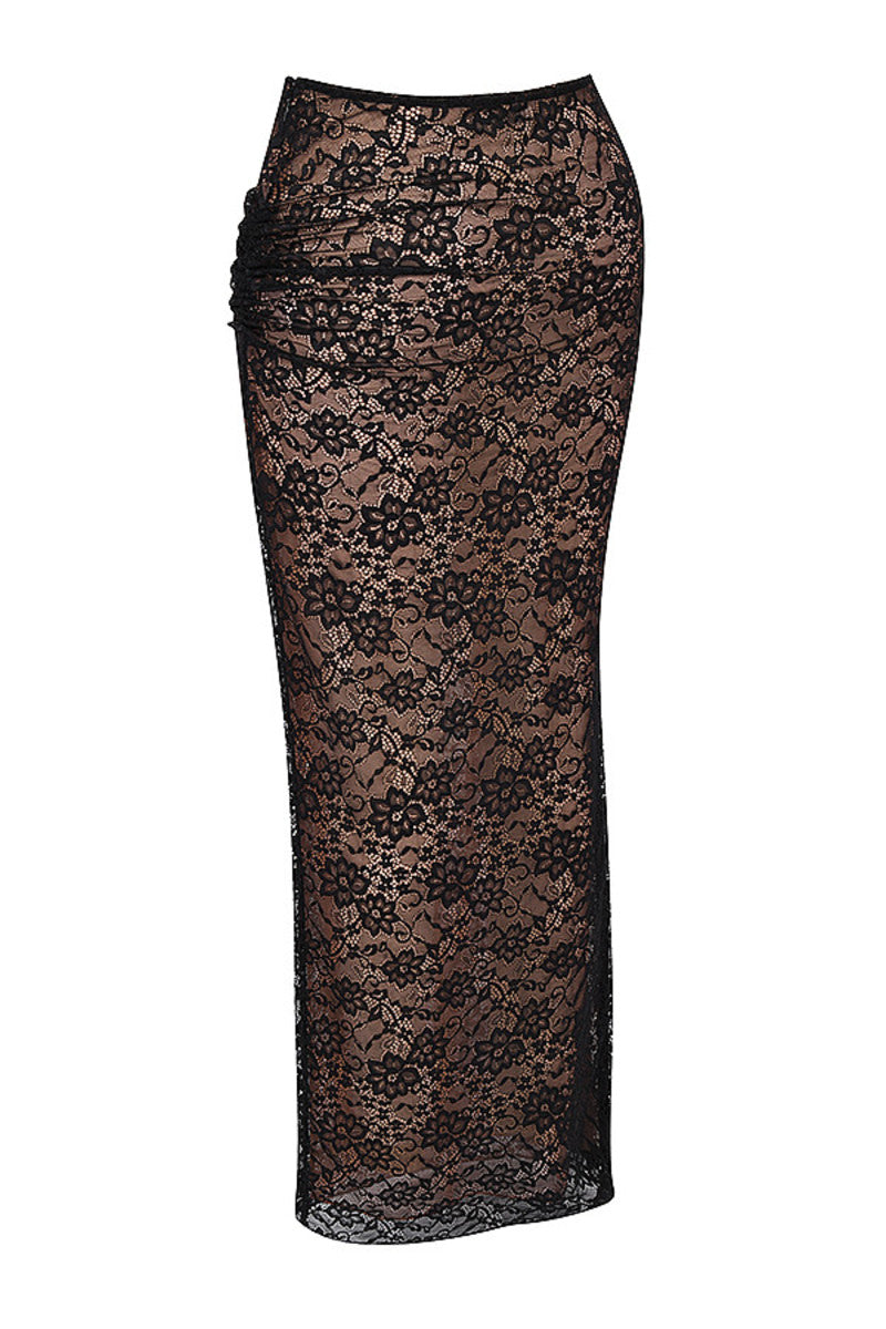 Romance Black Lace Maxi Skirt & Cut Out Top Set 