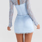 Temptation Hazy Blue Mini Skirt & Lace Corset Top Set 