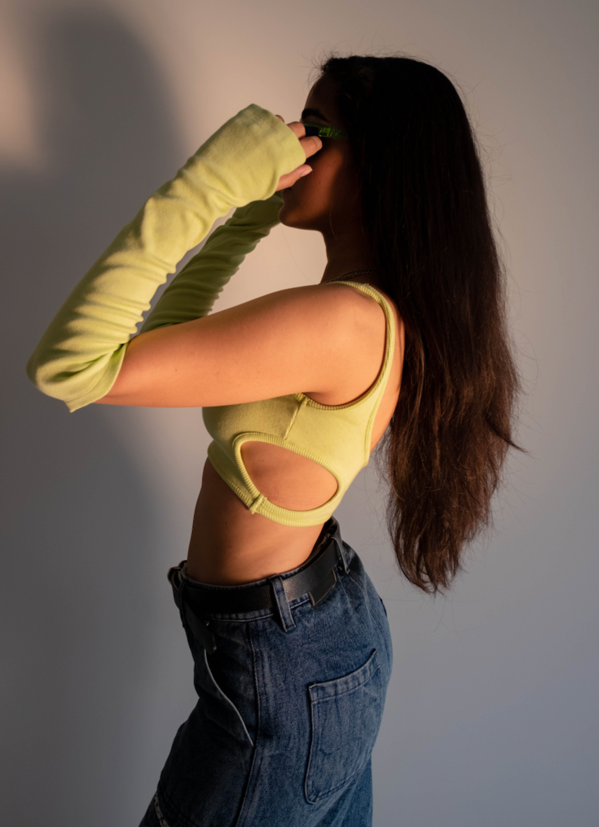 Lemon Green Cut Out Rib Top 