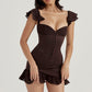 Midnight Elegance Espresso Ruffle Corset Mini Dress 