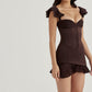 Midnight Elegance Espresso Ruffle Corset Mini Dress 