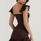 Midnight Elegance Espresso Ruffle Corset Mini Dress 