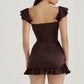 Midnight Elegance Espresso Ruffle Corset Mini Dress 