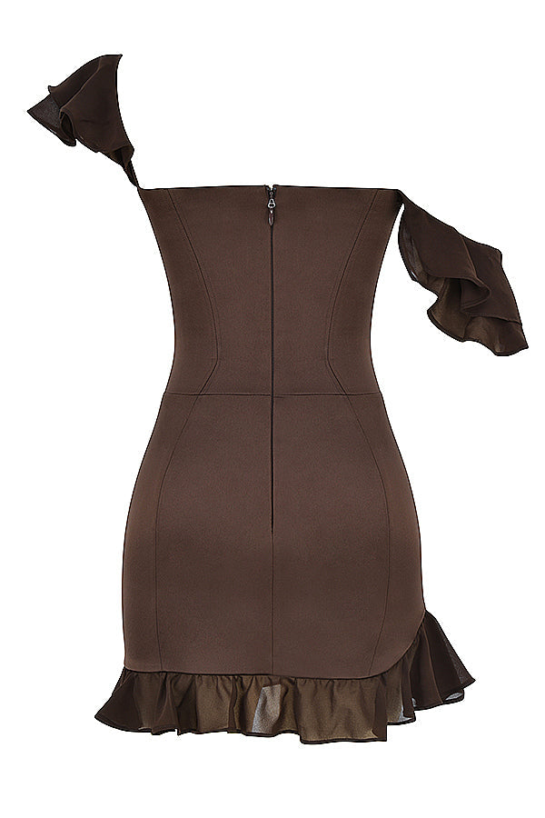 Midnight Elegance Espresso Ruffle Corset Mini Dress 