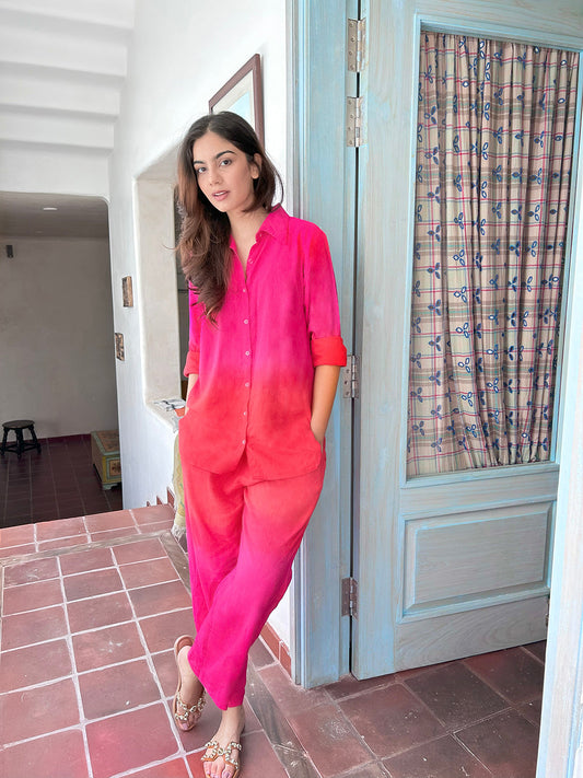 The Alia Set - Shaded Cotton Linen 2 Piece Set Pink Orange Shaded