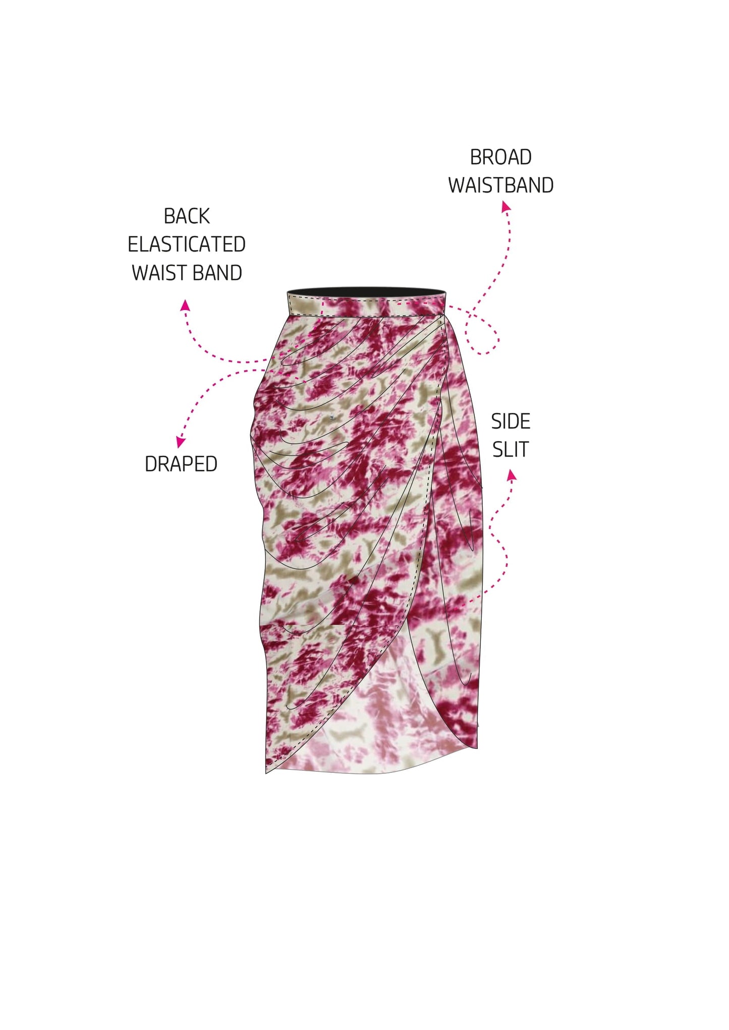 Gathered Midi Skirt with a slit Tie and Dye