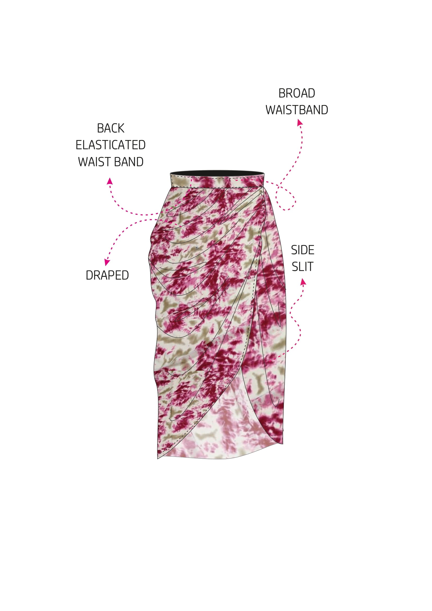 Gathered Midi Skirt with a slit Tie and Dye