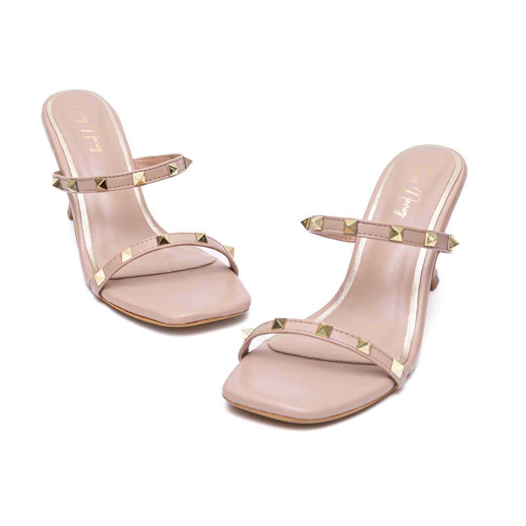 Studded Strap Sandals - Nude 