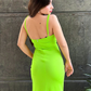 Cowl Neck Drawstring Bodycon Dress Neon Green