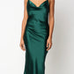 Jacqueline Satin Dress Dark Green Slit