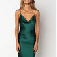 Jacqueline Satin Dress Dark Green Slit