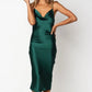 Jacqueline Satin Dress Dark Green Slit