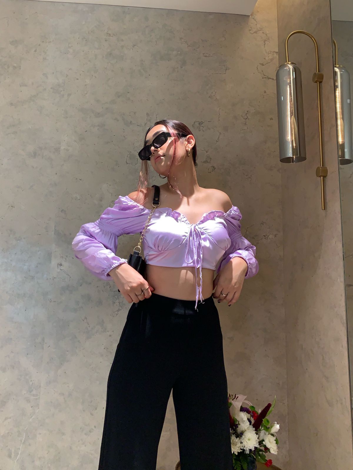 Elise Lilac satin top 