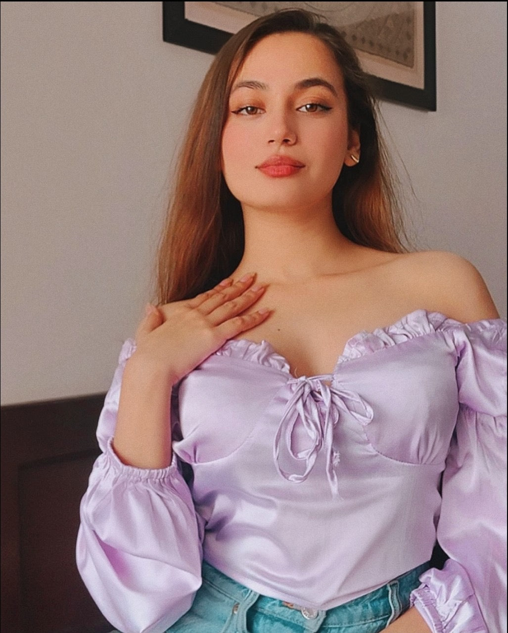 Elise Lilac satin top 