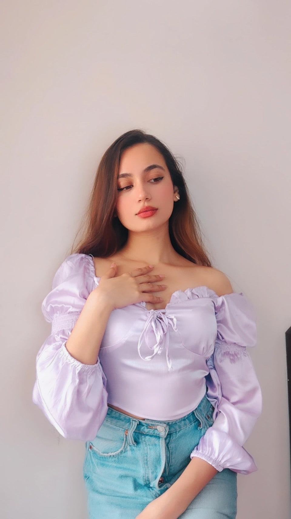 Elise Lilac satin top 